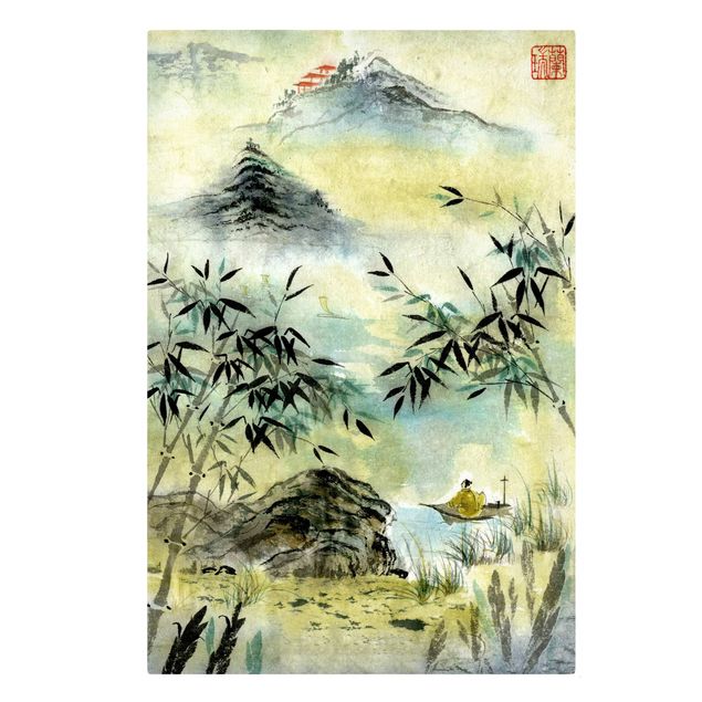 Riproduzioni su tela quadri famosi Disegno acquerello giapponese Foresta di bambù