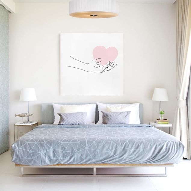 Quadri moderni per soggiorno Mano con cuore Line Art