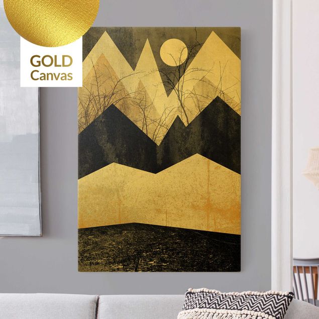 quadro astratto moderno Rami di montagne dorate
