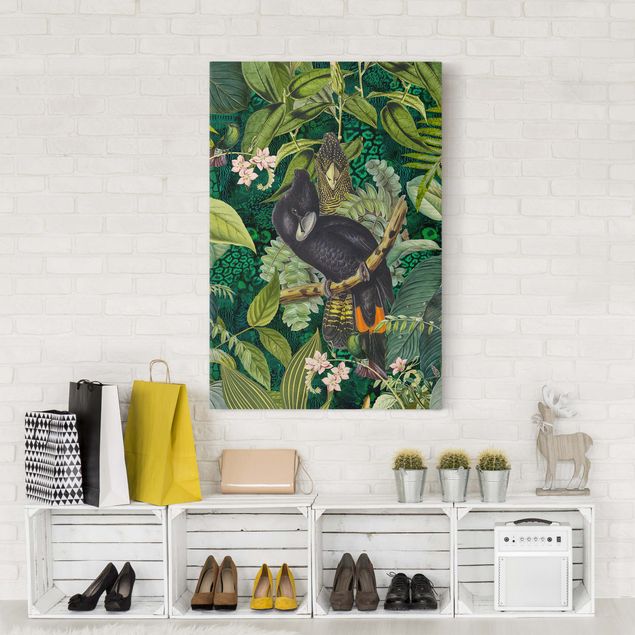 quadri con animali Collage colorato - Cacatua nella giungla