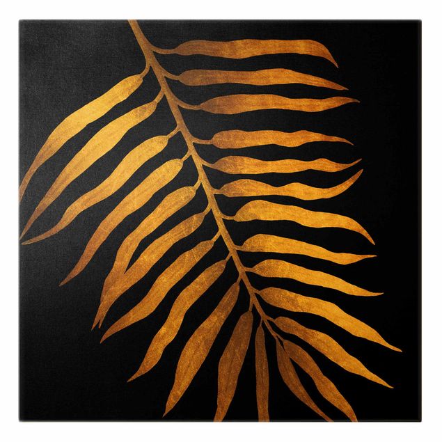 Quadro su tela oro - Oro - Foglia di palma II su nero