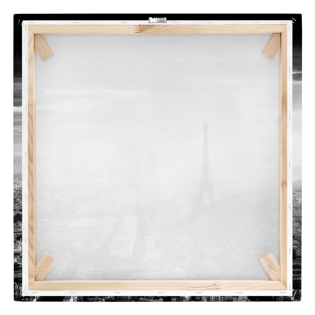 Stampa su tela - La Torre Eiffel From Above Bianco e nero - Quadrato 1:1