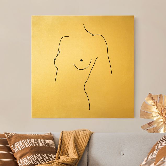 Stampe su tela oro Line Art - Nudo Busto Donna Bianco e Nero