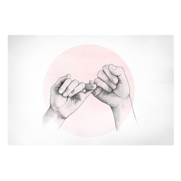 Quadri su tela - Illustrazione mani Amicizia Circle Rosa Bianco