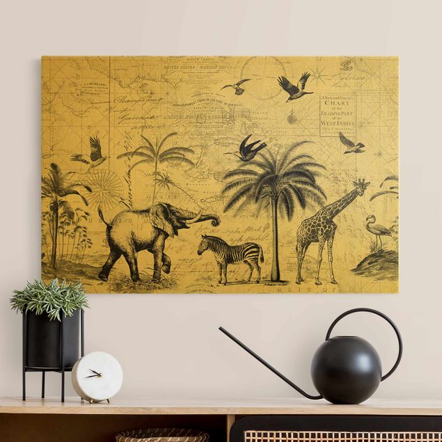 Quadri con giraffe Collage vintage - Mappa esotica