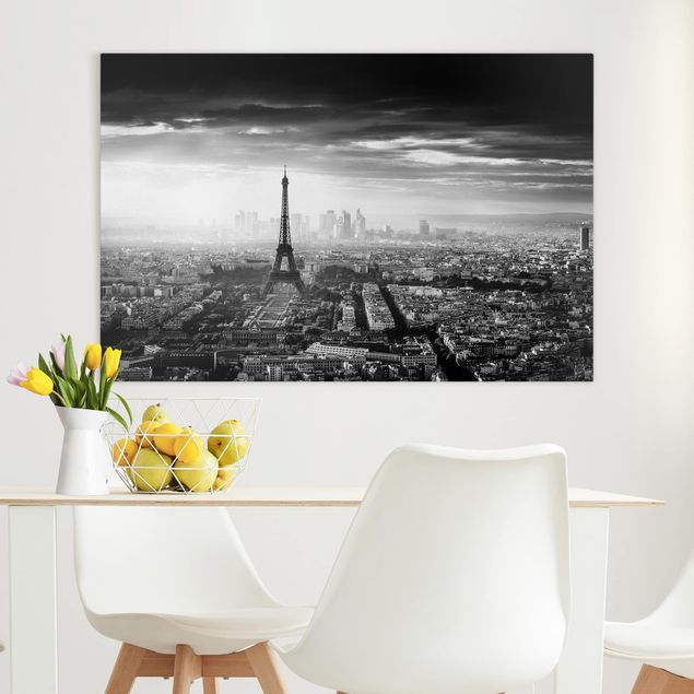 Stampa su tela bianco e nero La Torre Eiffel dall'alto in bianco e nero