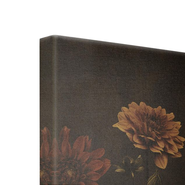 Quadro su tela oro - Rose su sfondo nero vintage
