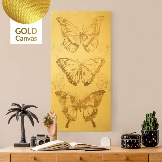 Quadri con farfalle Composizione di farfalle in oro II