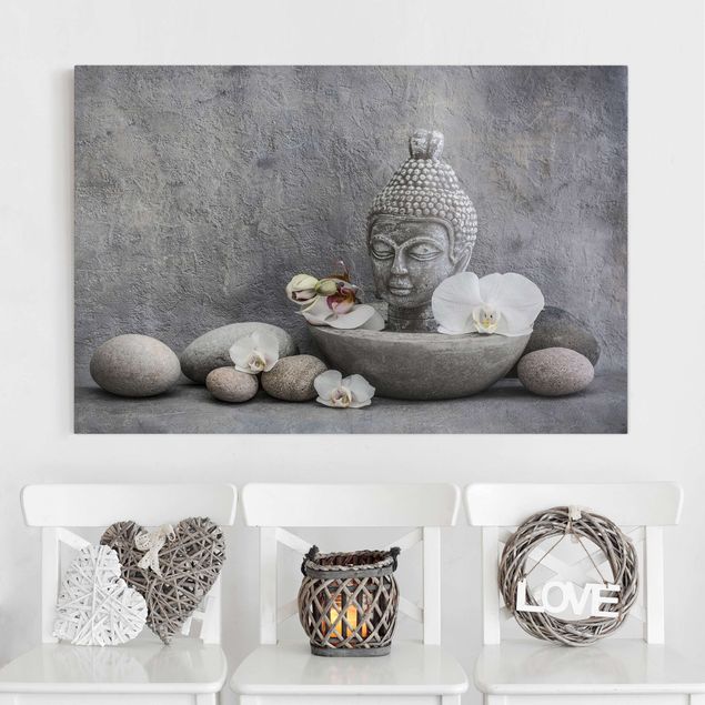 Riproduzione quadri su tela Buddha Zen, orchidea e pietra