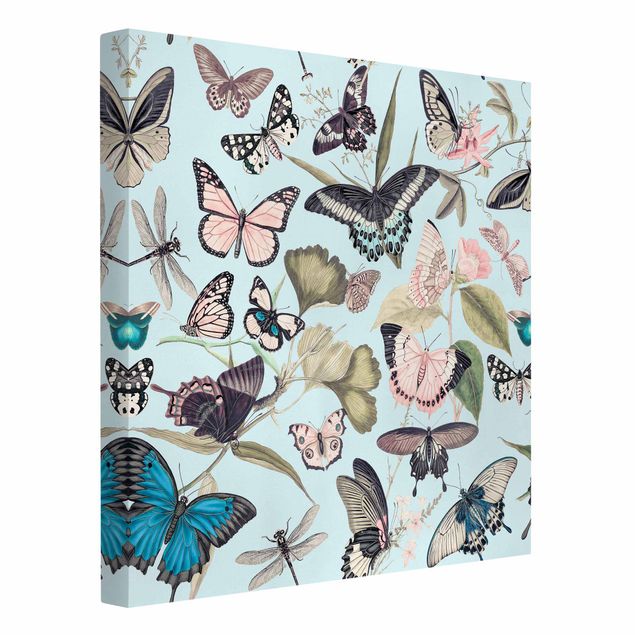 Riproduzioni su tela quadri famosi Collage vintage - Farfalle e libellule