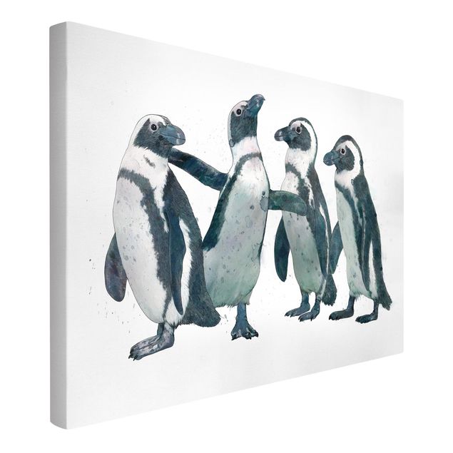 Stampa su tela bianco e nero Illustrazione - Pinguini Acquerello Bianco e Nero