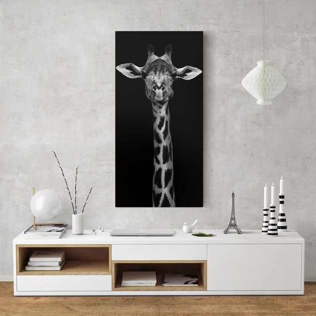 Stampe su tela bianco e nero Ritratto di giraffa scura