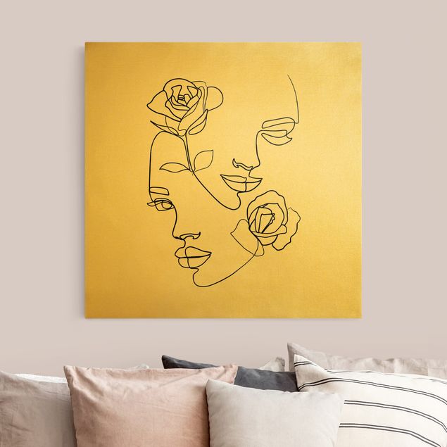 Stampe astratte su tela Line Art - Volti di donna Rose Bianco e Nero
