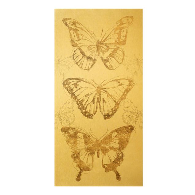 Quadri moderni per soggiorno Composizione di farfalle in oro II