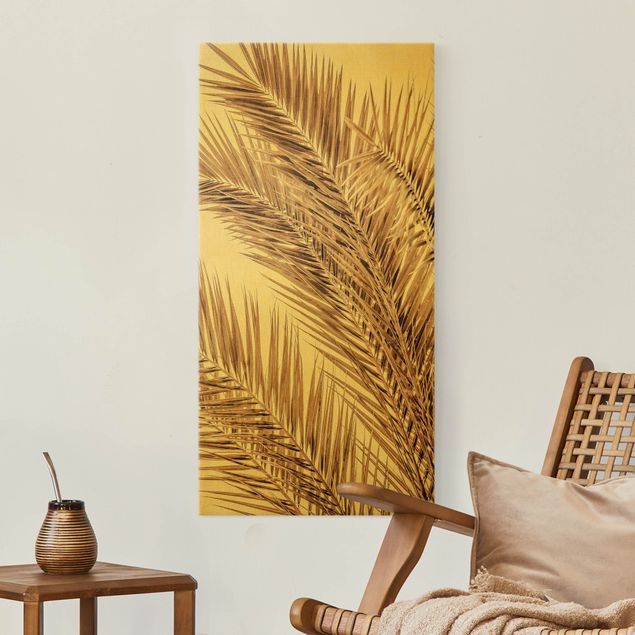 Quadri moderni per soggiorno Fronde di palma color bronzo