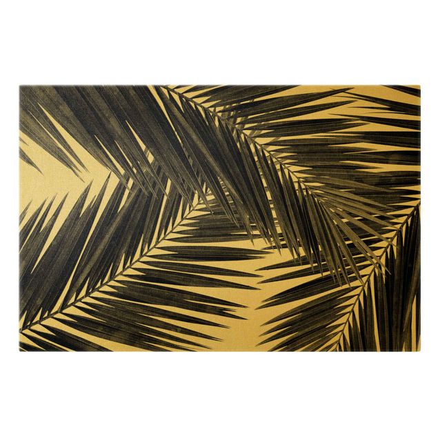 Stampa su tela Vista tra le foglie di palme in bianco e nero