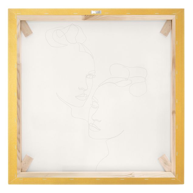 Quadro su tela oro - Line Art volti femminili in bianco e nero