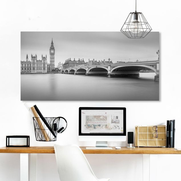 Stampe su tela bianco e nero Il ponte di Westminster e il Big Ben