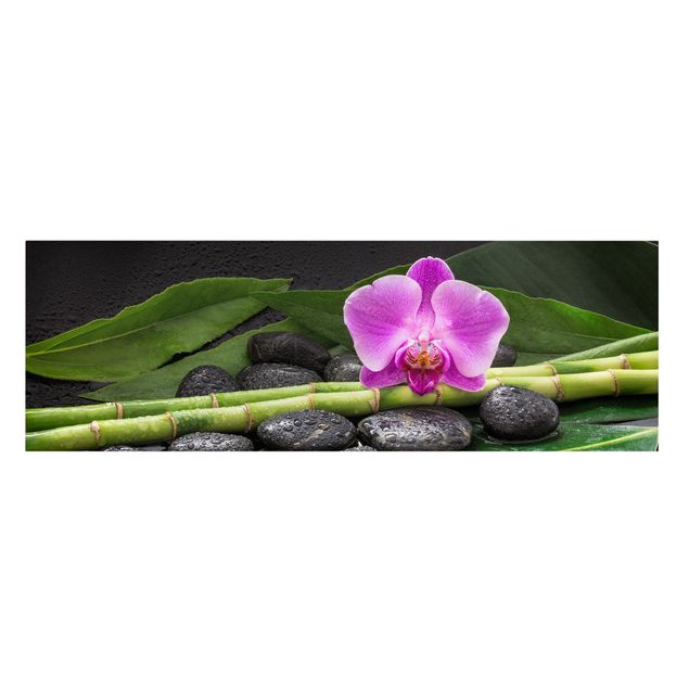 Stampe su tela Bambù verde con fiore di orchidea