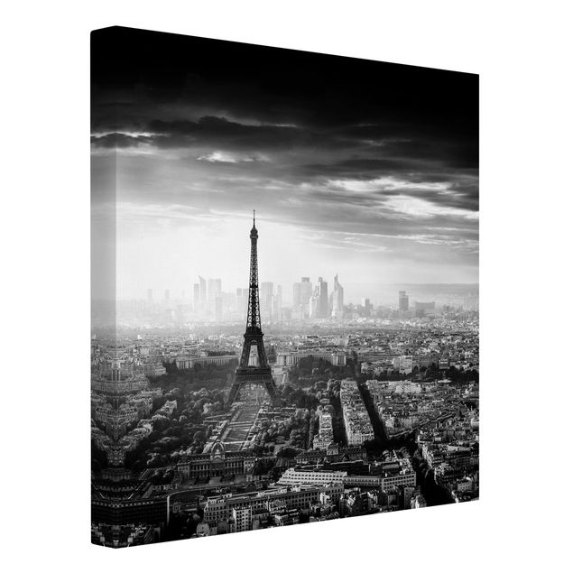 Quadri moderni per soggiorno La Torre Eiffel dall'alto in bianco e nero