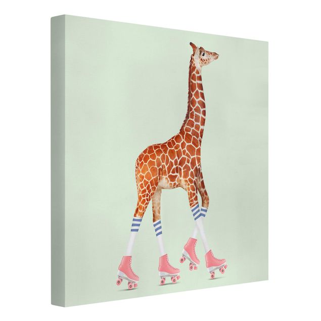 Quadro su tela animali Giraffa con pattini a rotelle