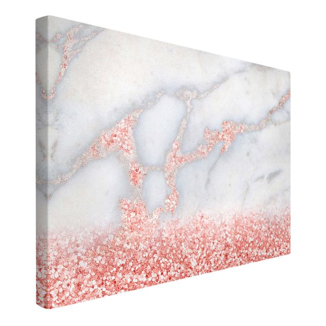 Quadri moderni per soggiorno Effetto marmo con coriandoli rosa chiaro