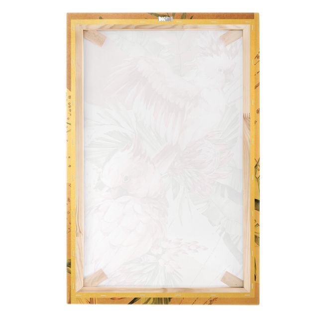 Quadro su tela oro - Uccelli tropicali - Cacatua rosa