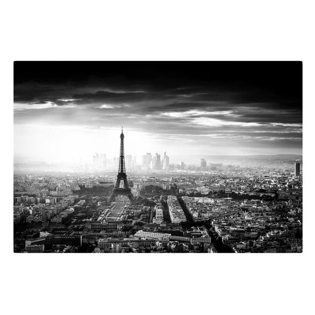 Stampa su tela La Torre Eiffel dall'alto in bianco e nero