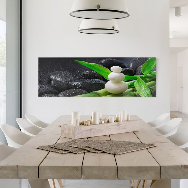 Quadri moderni per soggiorno Pietre bianche su bambù