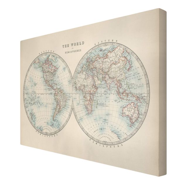 Stampa su tela - Mappa del mondo Vintage i due emisferi - Orizzontale 2:3