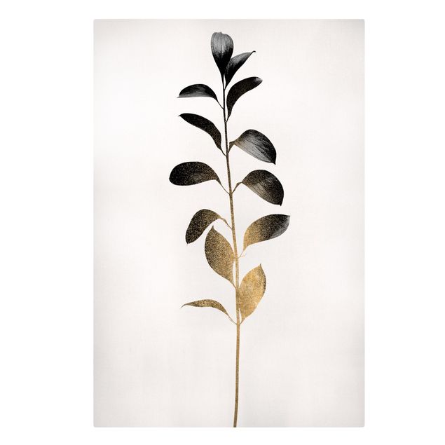 Stampe su tela Mondo grafico delle piante - Oro e grigio