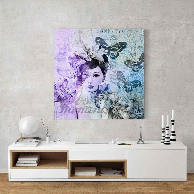Riproduzioni su tela quadri famosi Collage Shabby Chic - Ritratto con farfalle
