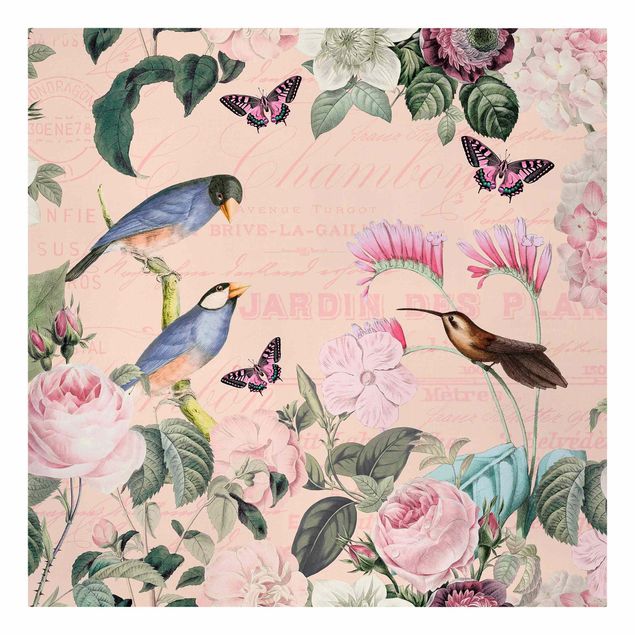 Riproduzioni su tela quadri famosi Collage vintage - Rose e uccelli