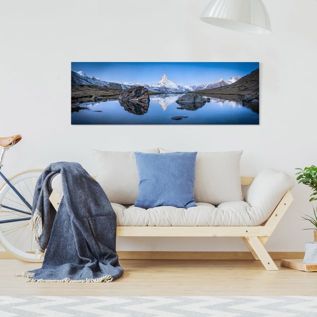 Quadri su tela paesaggio Il lago Stellisee di fronte al Cervino