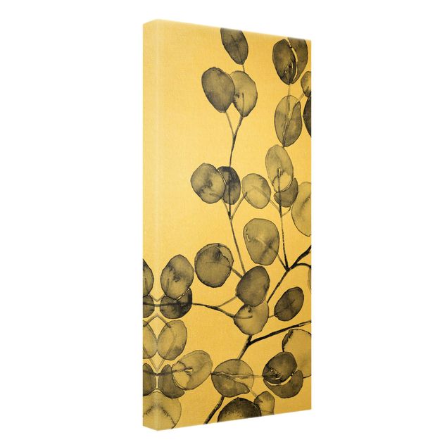 Quadro su tela oro - Ramo di eucalipto in acquerello bianco e nero