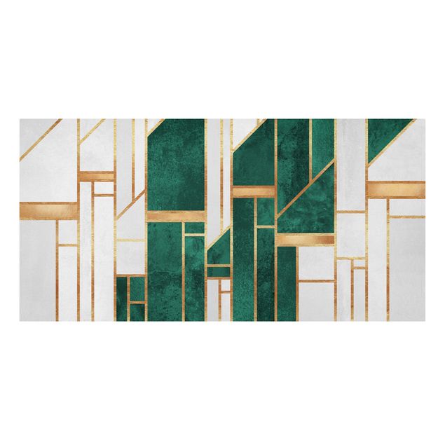 Quadri moderni per soggiorno Geometria smeraldo e oro