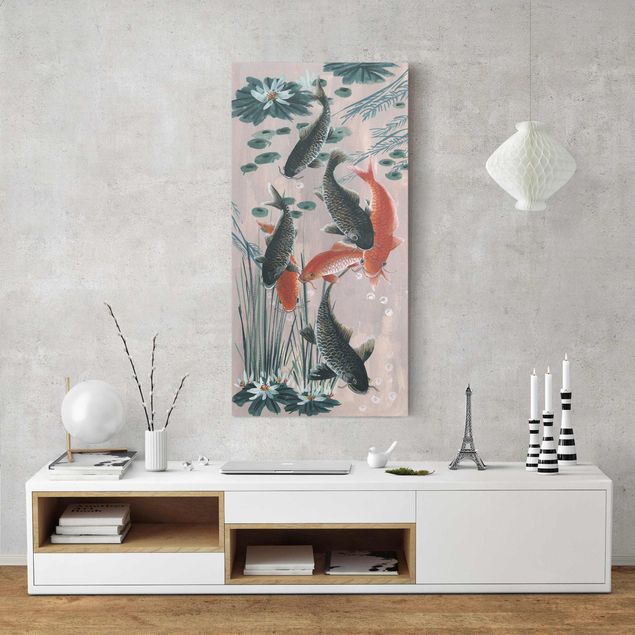 Stampe su tela fiori Pittura asiatica carpa koi nello stagno II