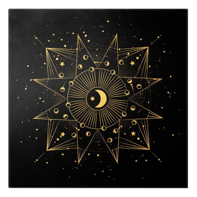 Quadro su tela oro - Astrologia luna e magia in nero