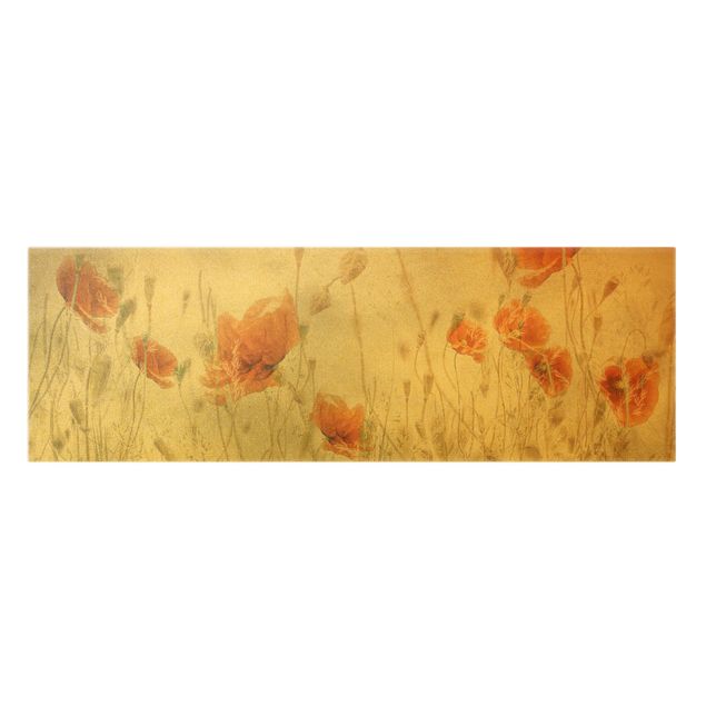 Quadro su tela oro - Papaveri e erbe delicate nel campo