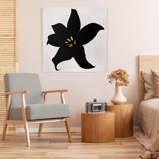 Stampe su tela bianco e nero Mondo vegetale grafico - Orchidea nera e oro