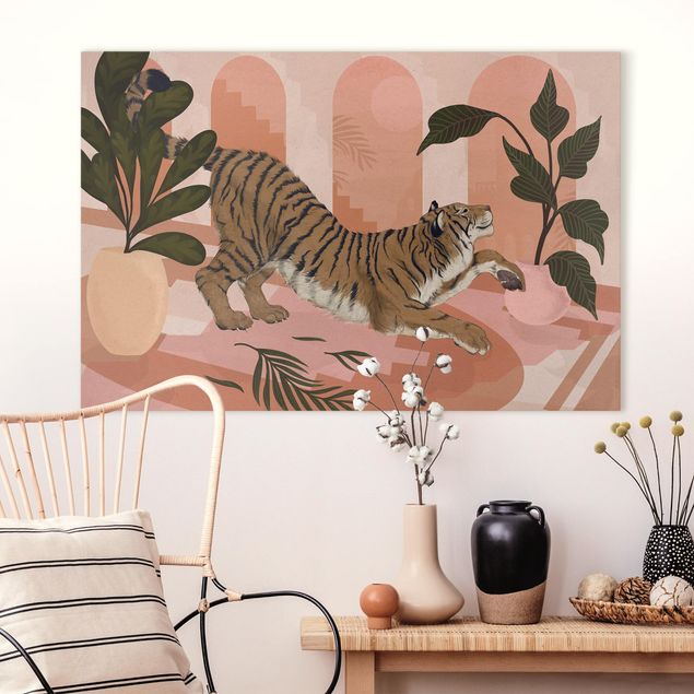 quadri con animali Illustrazione - Tigre in pittura rosa pastello