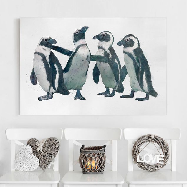 Stampa su tela Illustrazione - Pinguini Acquerello Bianco e Nero