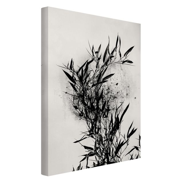 Stampa su tela bianco e nero Mondo vegetale grafico - Bambù nero