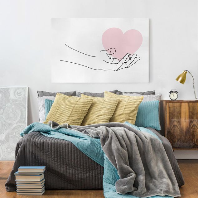 Quadri moderni per soggiorno Mano con cuore Line Art