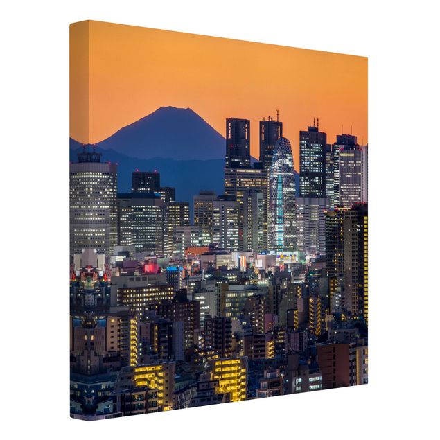 Riproduzioni su tela quadri famosi Tokyo con il monte Fuji al tramonto