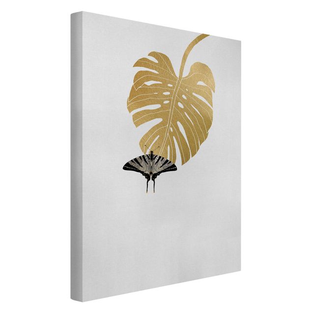 Riproduzioni su tela quadri famosi Monstera d'oro con farfalla