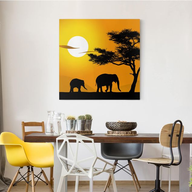 Quadri con tramonto Elefante africano a piedi