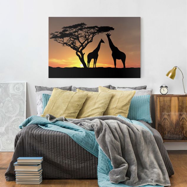 Quadri con giraffe Tramonto africano