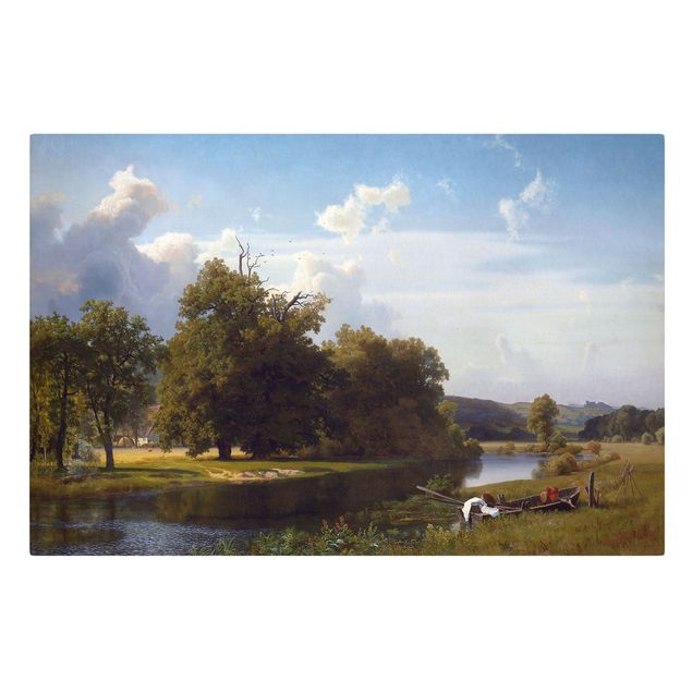 Stampa su tela Albert Bierstadt - Paesaggio fluviale, Westfalia