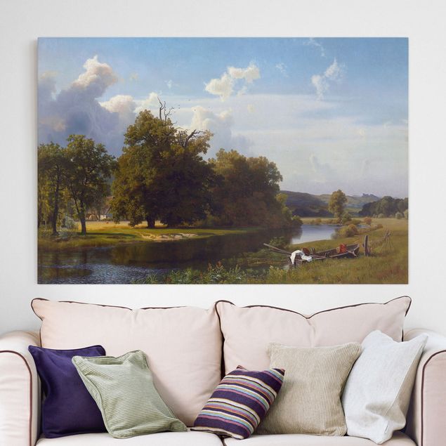 Stampe su tela paesaggio Albert Bierstadt - Paesaggio fluviale, Westfalia